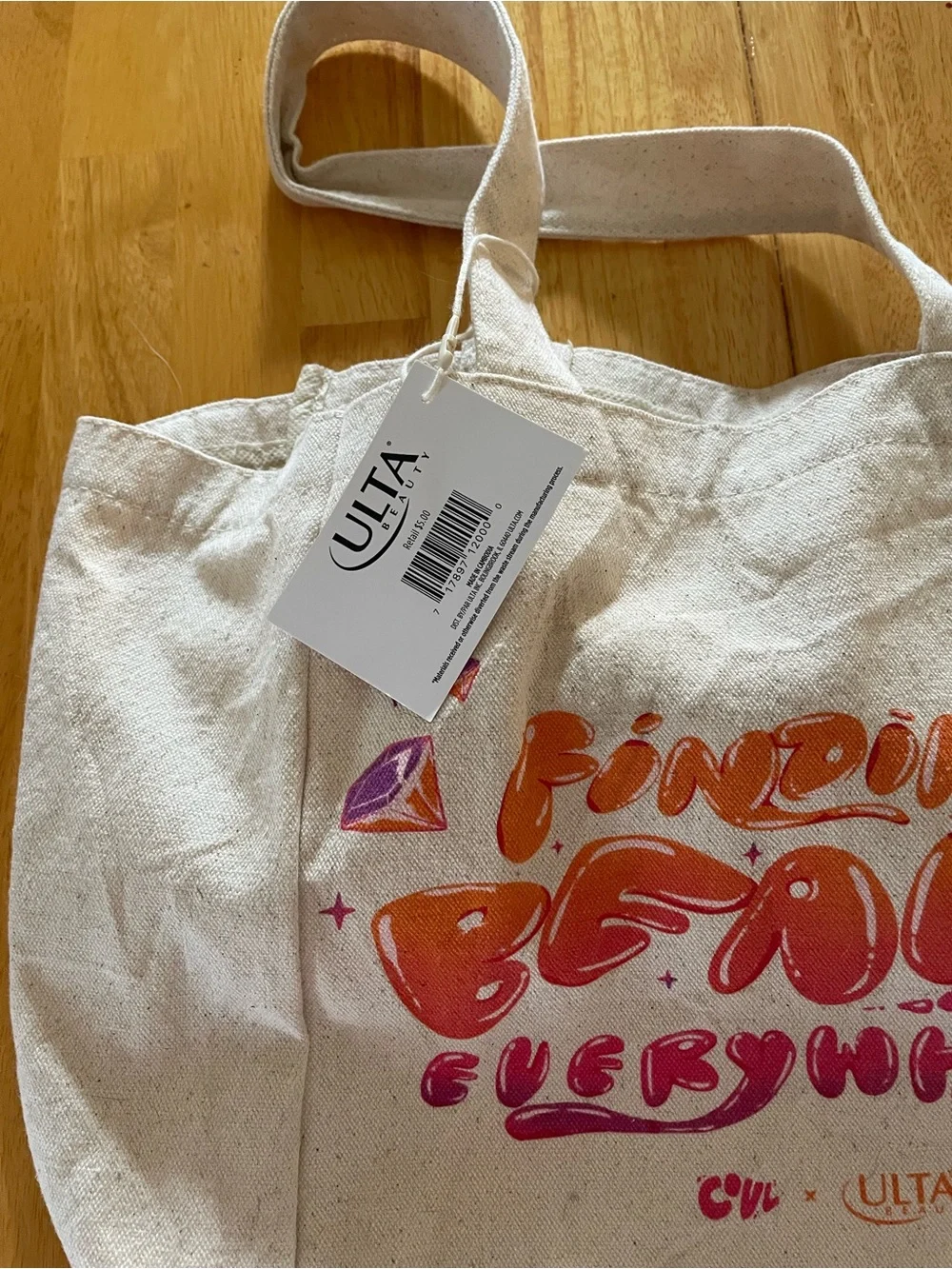 Ulta Beauty White Canvas Tote with Pink & Orange Graphic